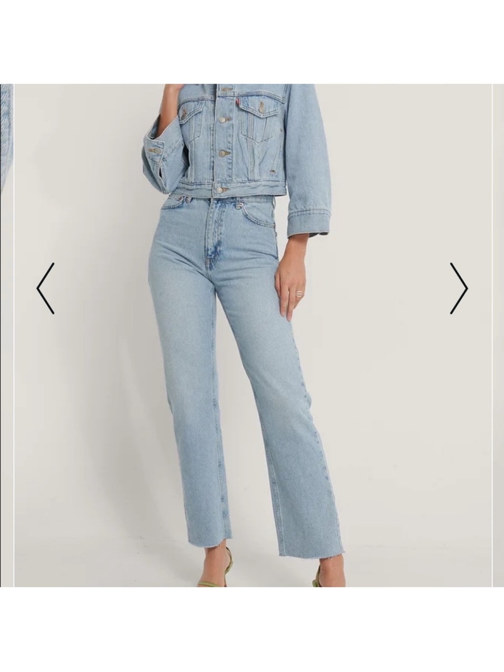 NA-KD Light Wash High-Rise Straight Leg Raw Hem Jeans Size 26